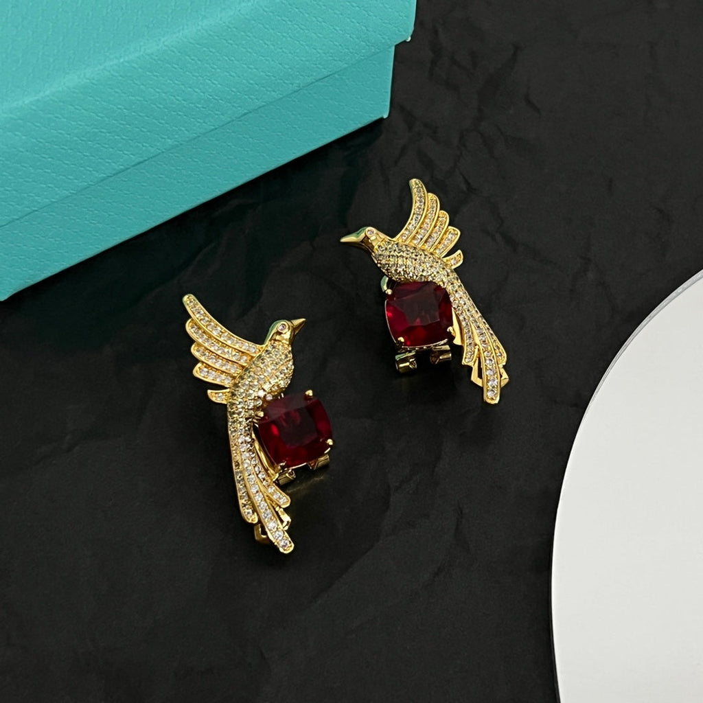 Tiffany Bird Diamond Earrings - 18K Yellow Gold
