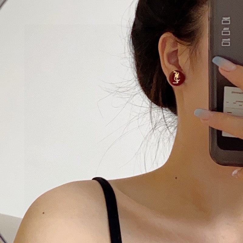 YSL White & Red Earrings - 18K Yellow Gold
