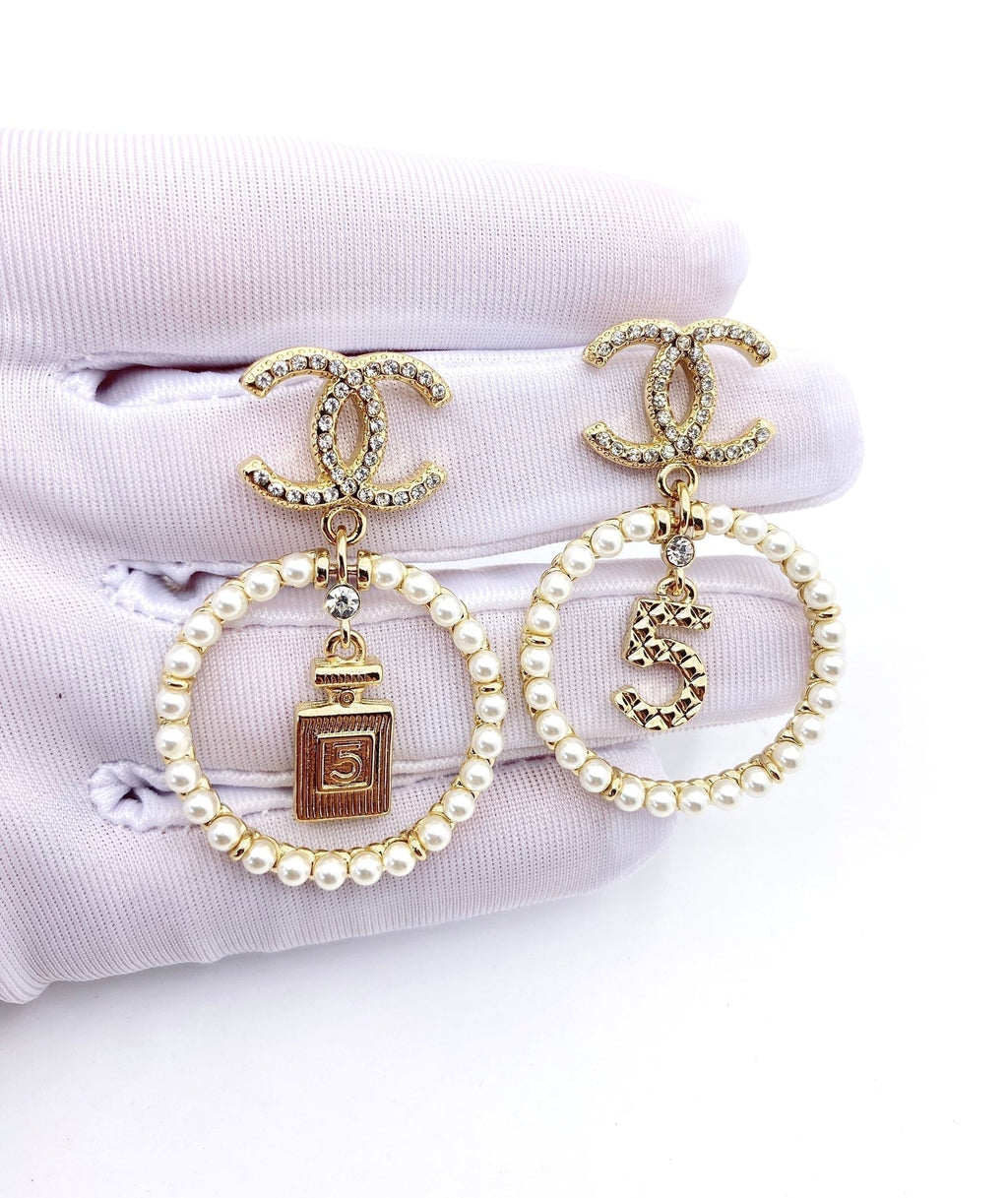 Chanel No. 5 Perfume Pendant Earrings - 18K Yellow Gold