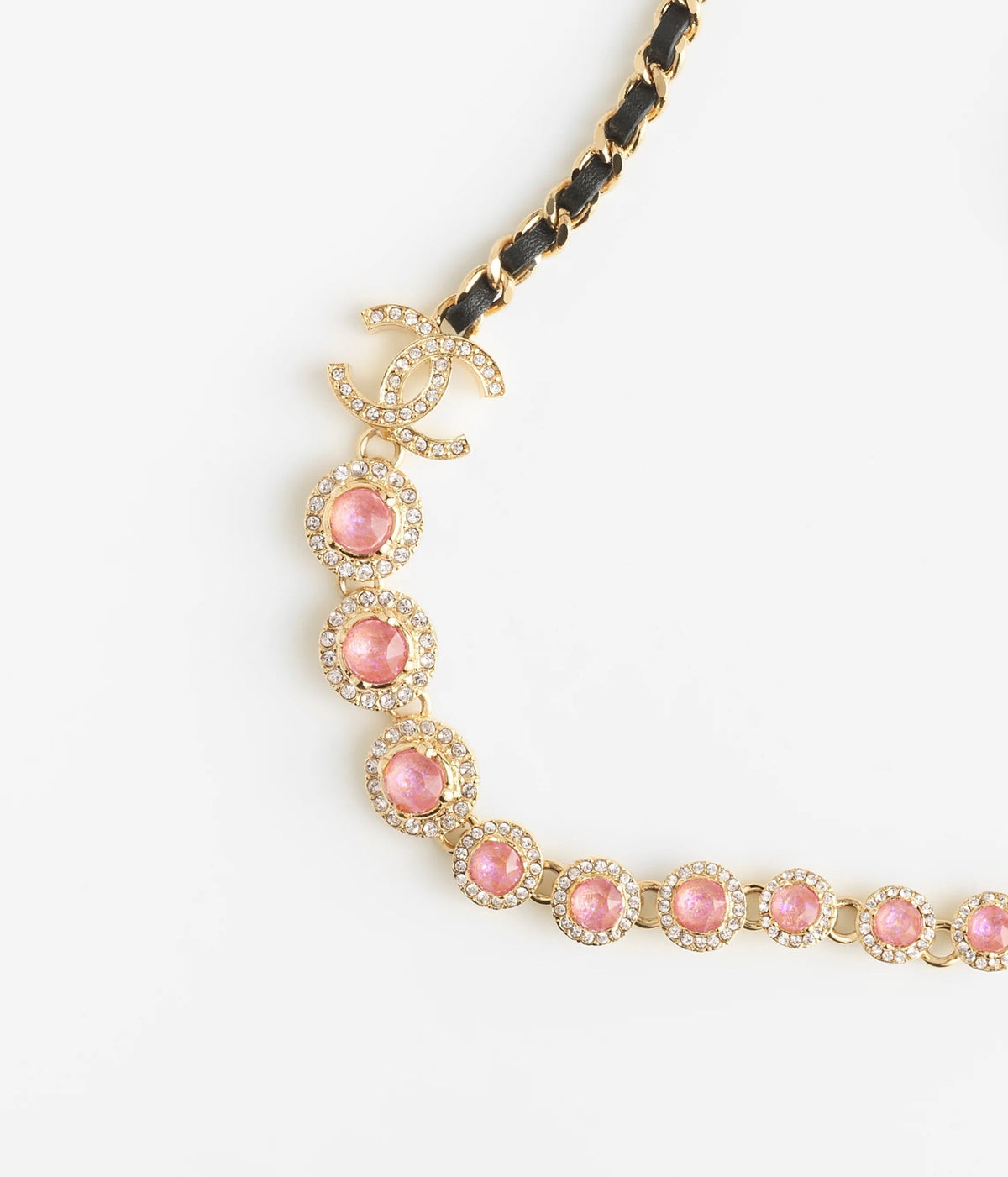 Chanel Pink Crystals Leather Necklace