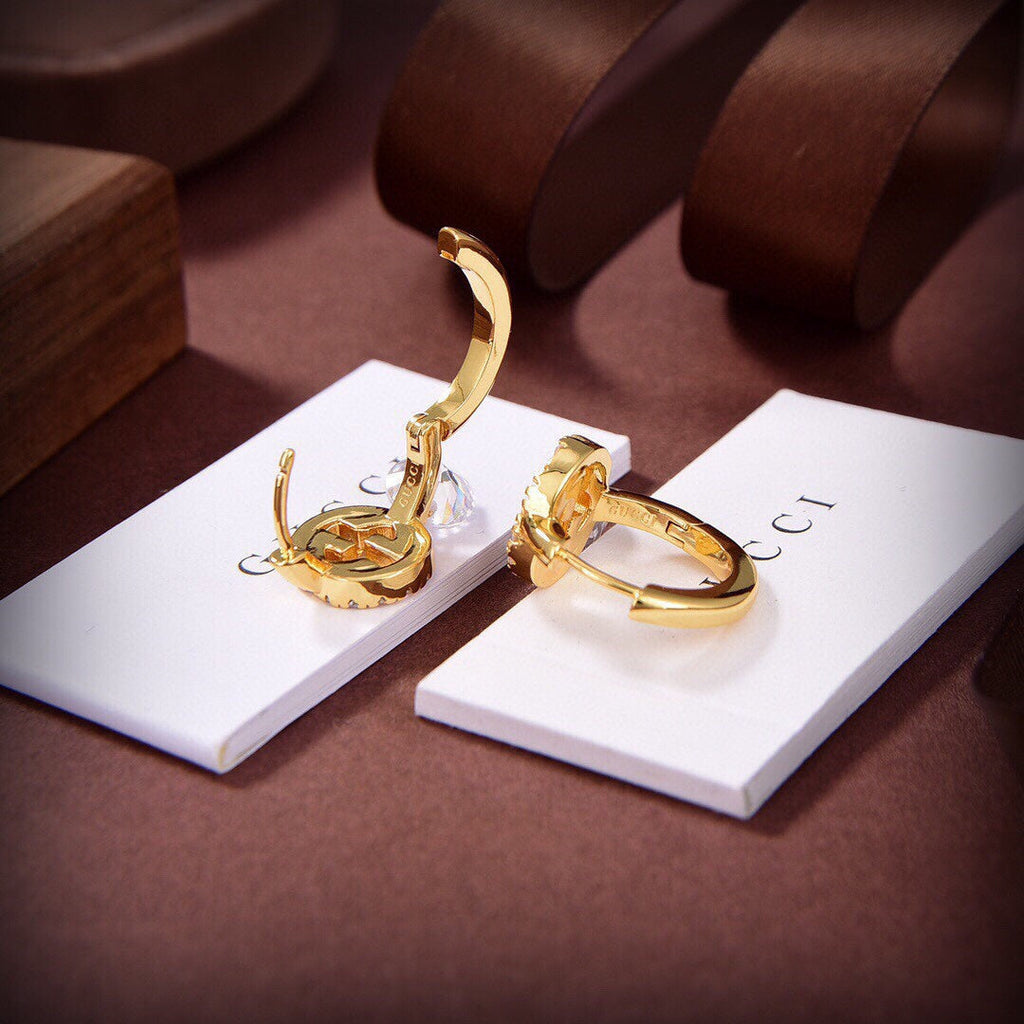 Gucci Double G Interlocking G Diamond Earrings - 18K Yellow Gold