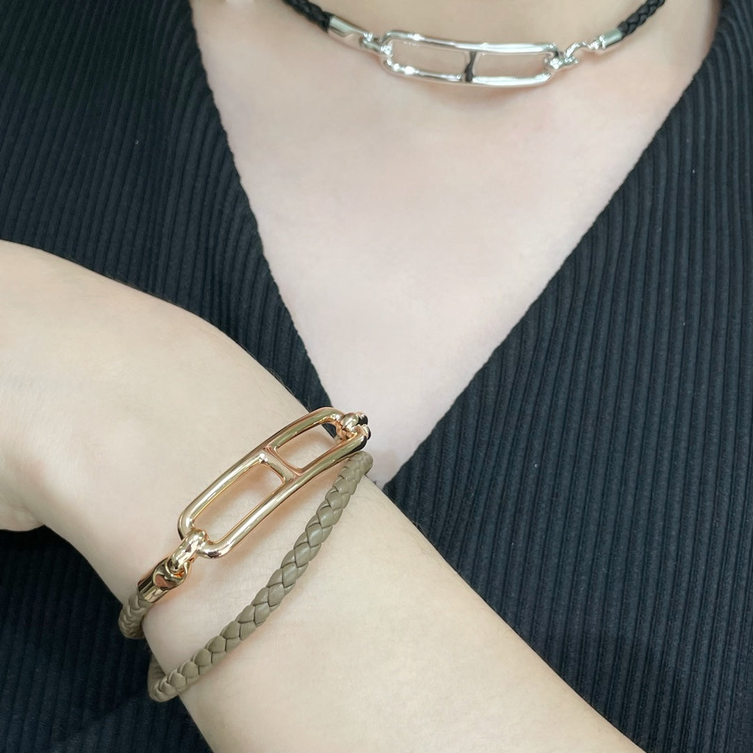 Hermes Roulis Double Tour Grey Bracelet - 18K Gold
