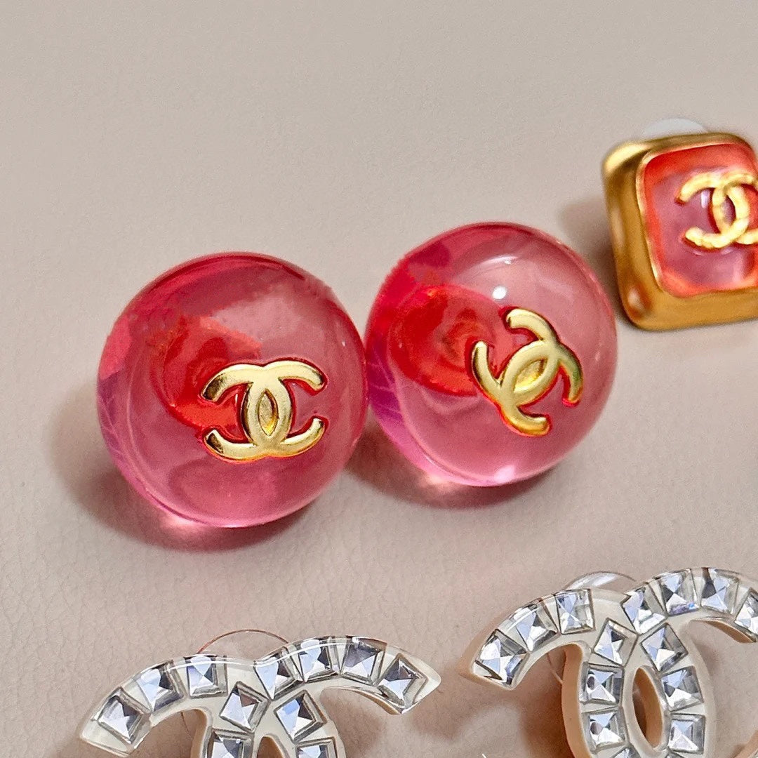 Chanel Pink Crystal Earrings - 18K Yellow Gold
