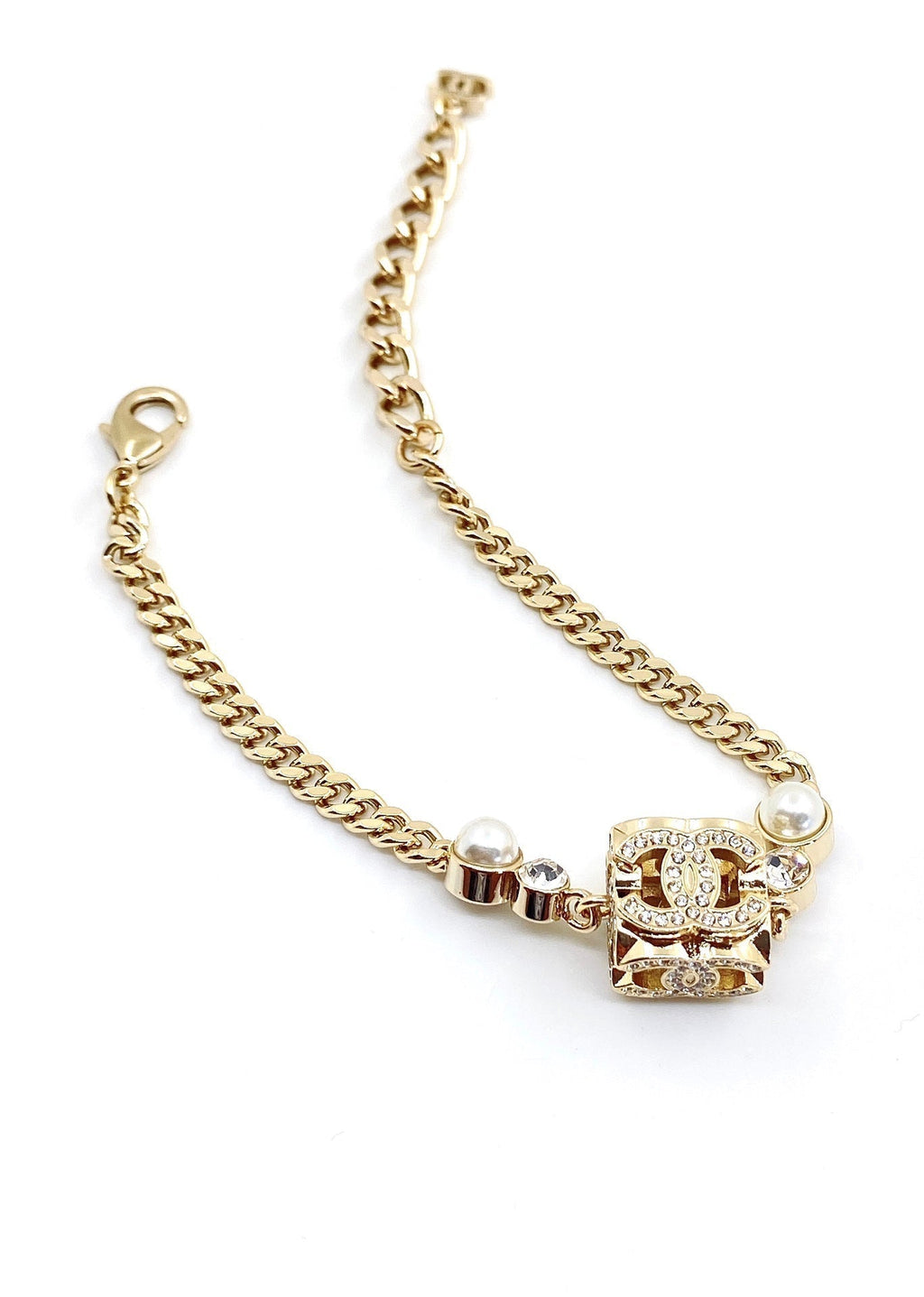 Chanel Square Pearl Chain Necklace