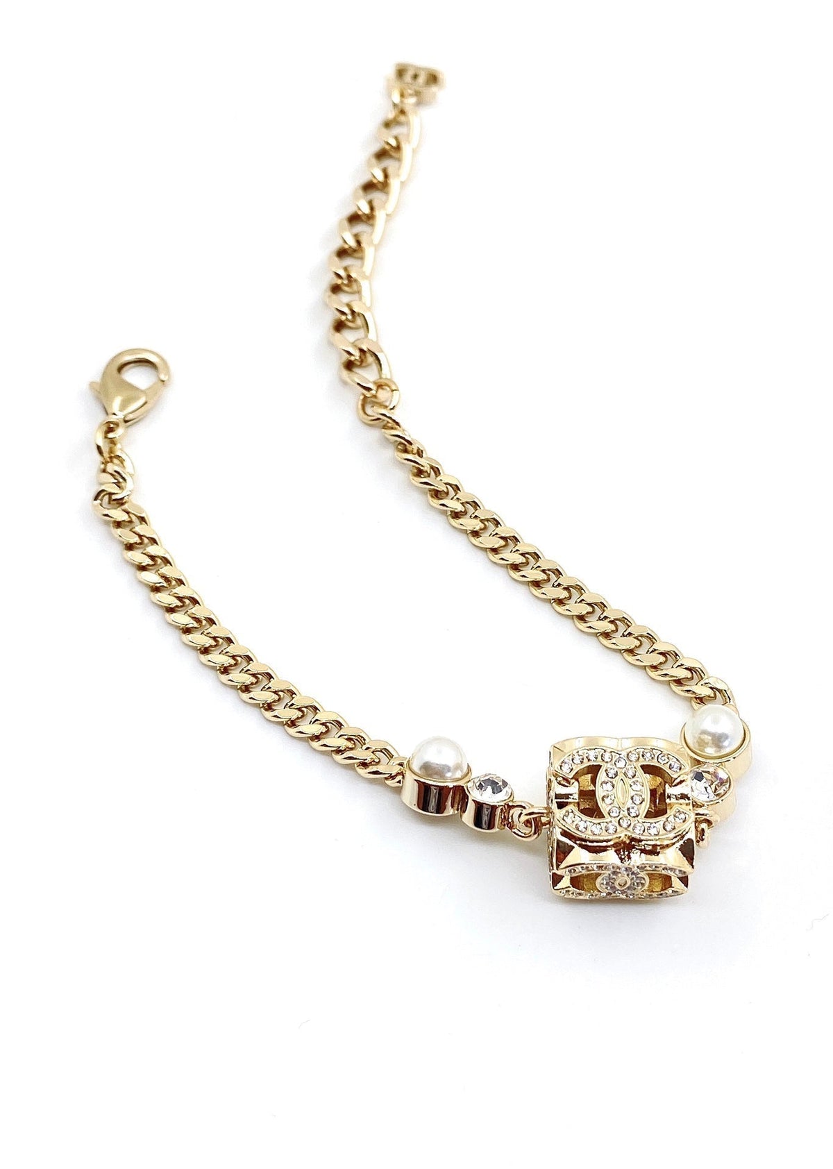 Chanel Square Pearl Chain Necklace
