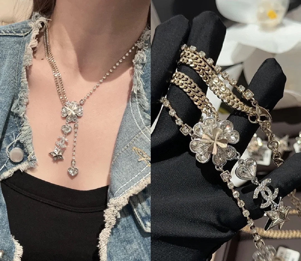 Chanel Heart Crystals Chain Necklace