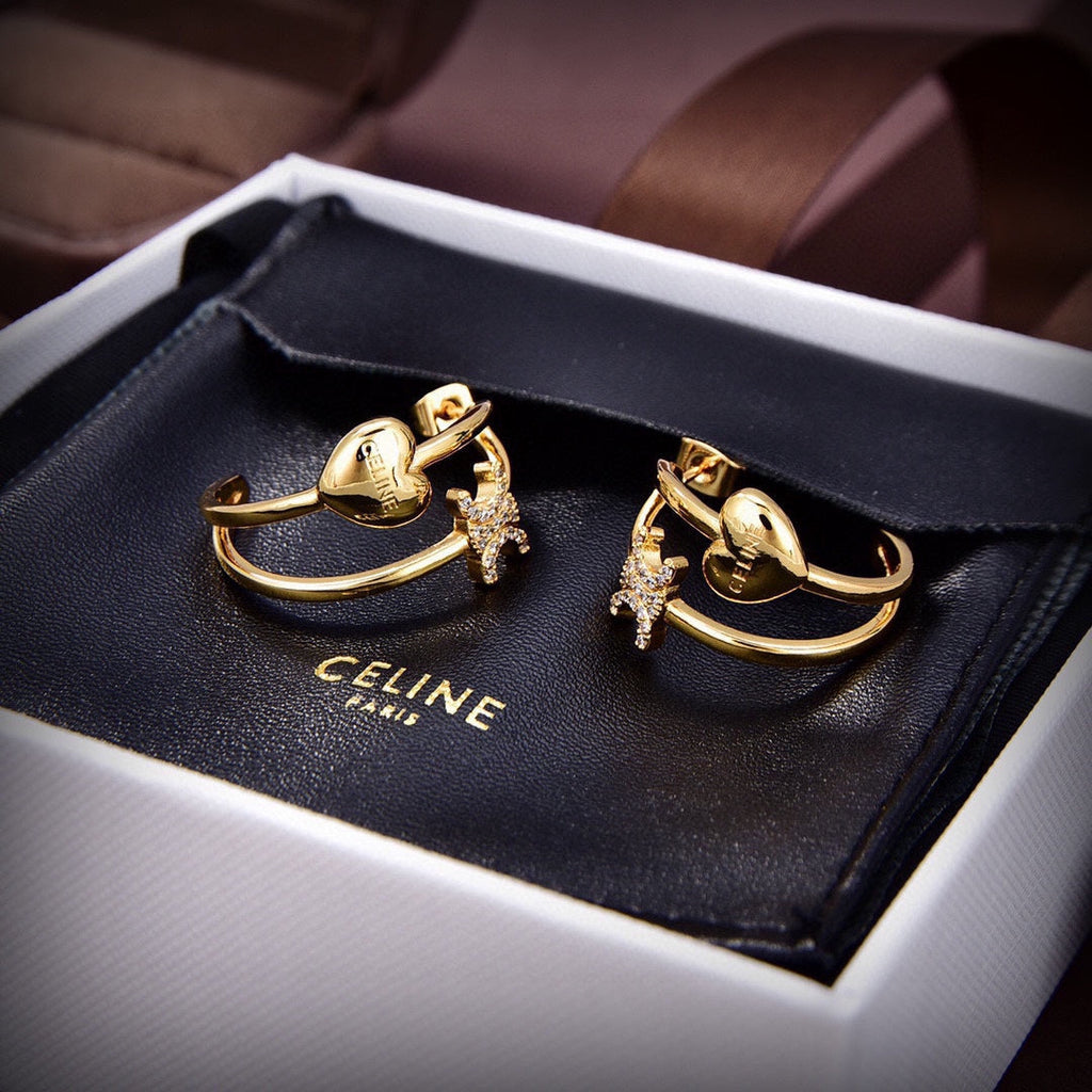 Celine Triomphe Heart Earrings - 18K Yellow Gold