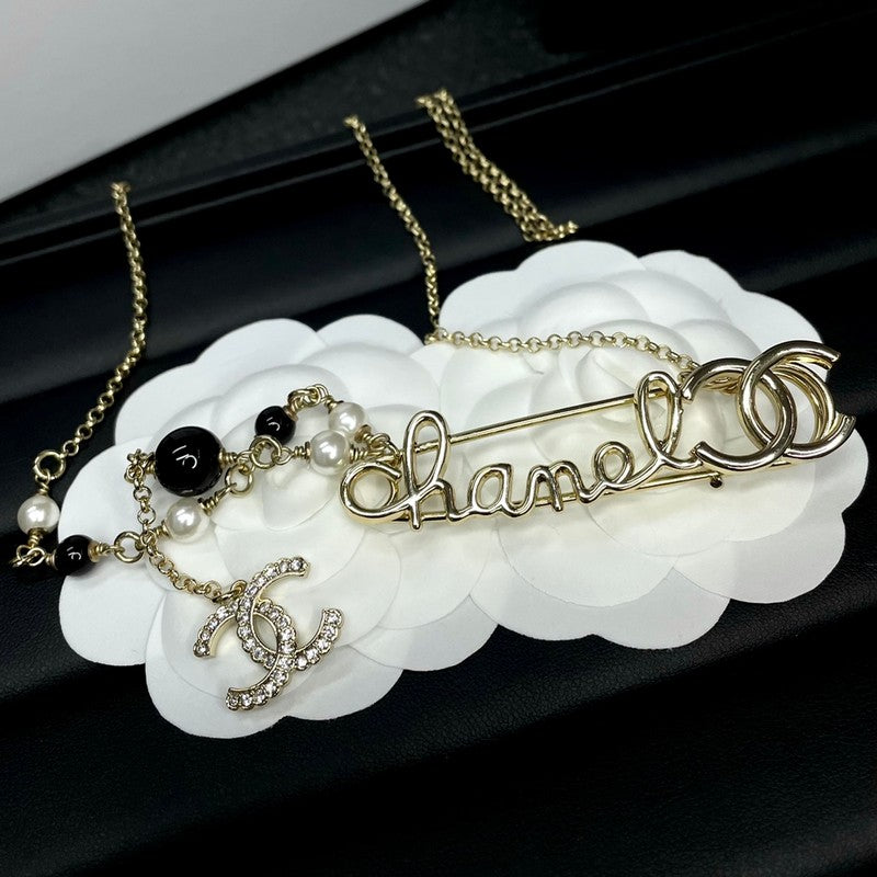 Chanel Rhinestone Pearl Letter Necklace