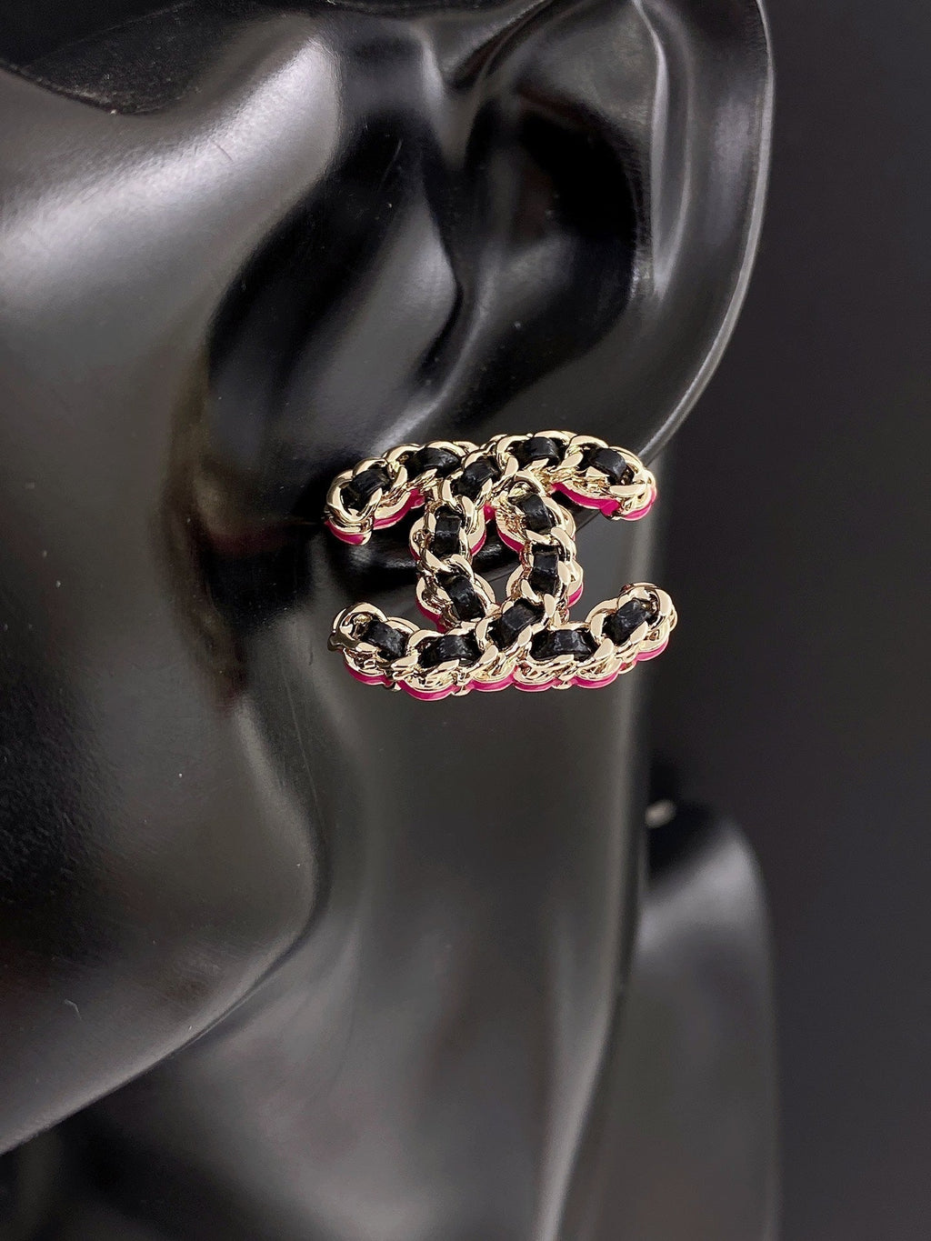 Chanel Pink Resin Leather Earrings - 18K Yellow Gold