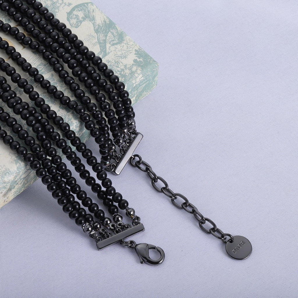 Dior Bee Black Pearls Chain Necklace