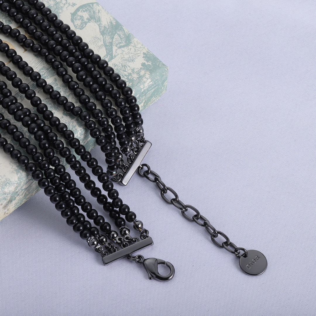 Dior Bee Black Pearls Chain Necklace