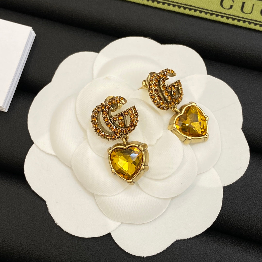 Gucci Double G Yellow Crystal Earrings - 18K Yellow Gold