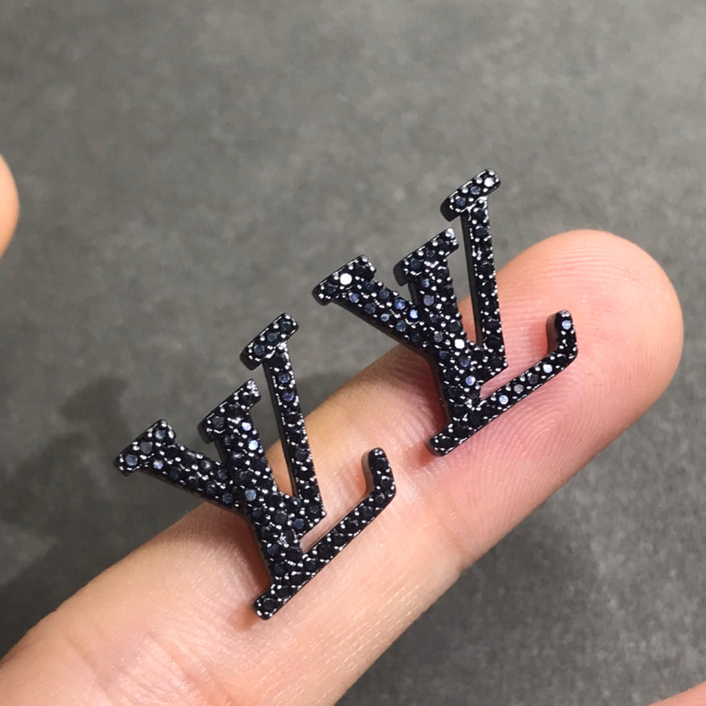 Louis Vuitton Iconic Black Crystal Stud Earrings - 18K White Gold
