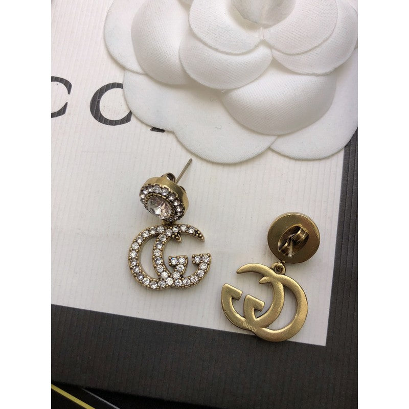 Gucci Double G Crystal Pendant Earrings - 18K Yellow Gold