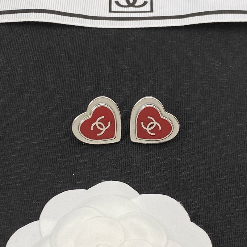 Chanel Black & Red Heart Earrings - 18K White Gold