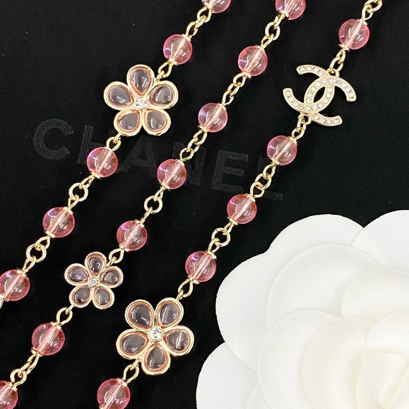 Chanel 26C Pink Crystal Long Necklace