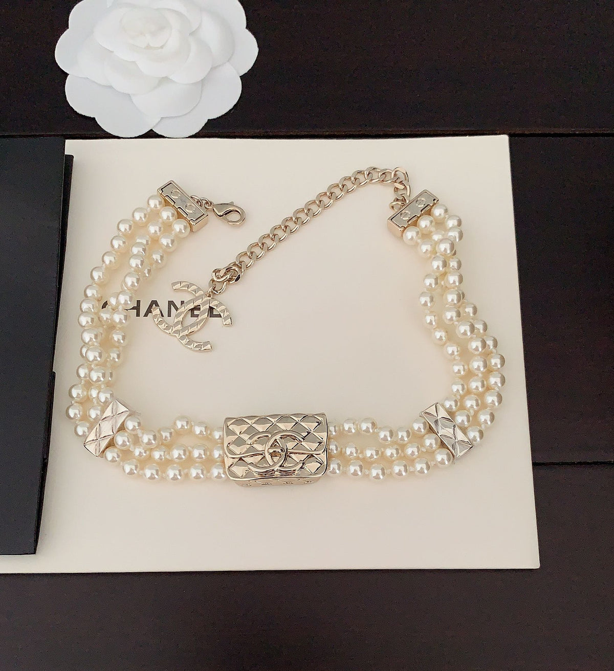 Chanel Bag Pearls Chain Necklace