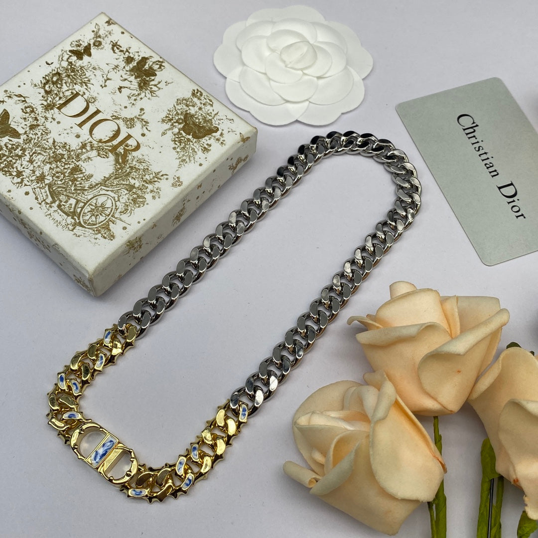 Dior Icon Chain Blue White Resin Necklace