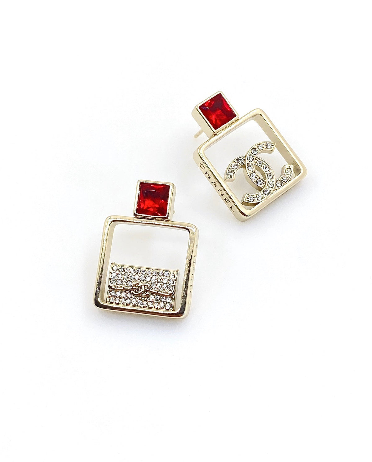 Chanel Red Bottle Pendant Earrings - 18K Yellow Gold