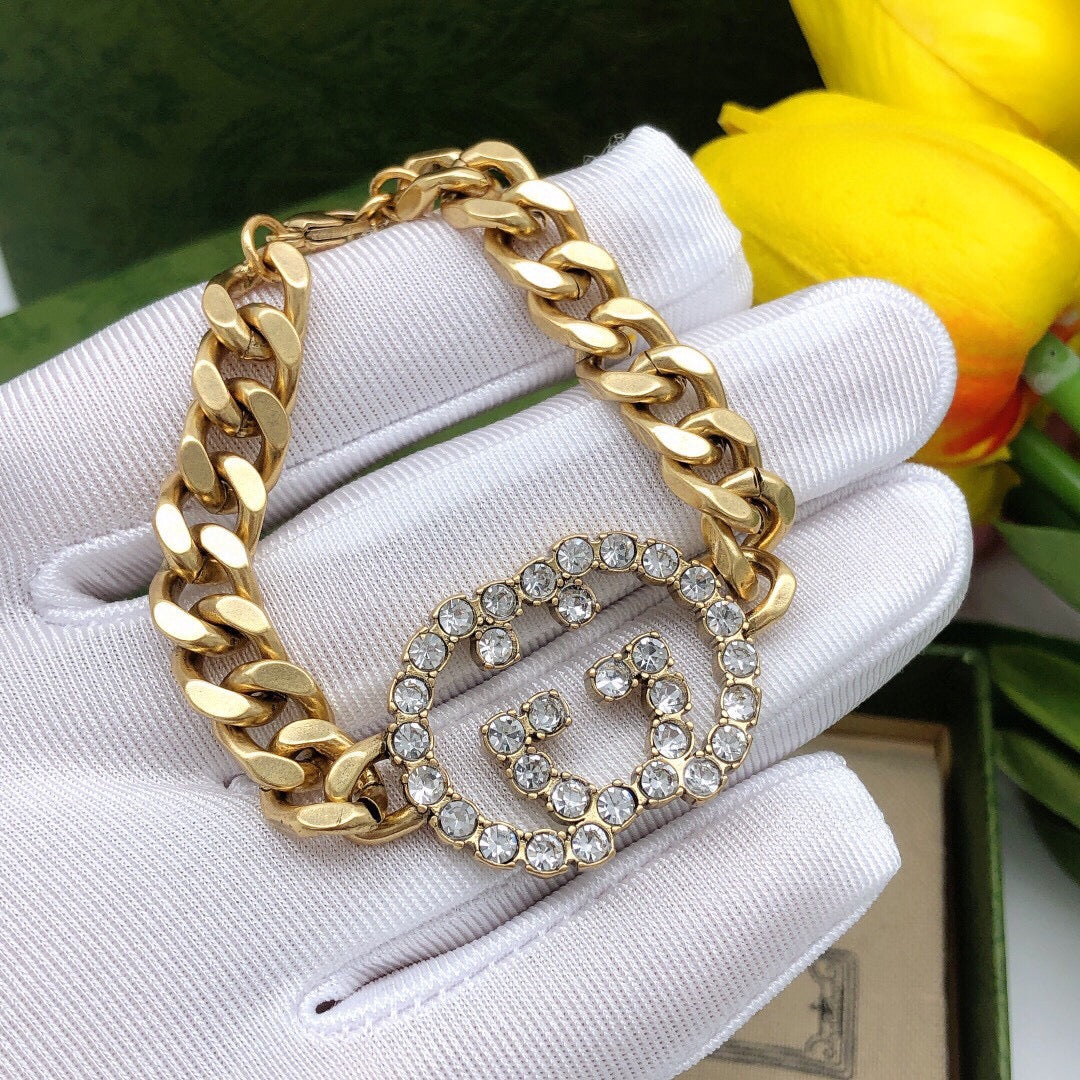 Gucci Double G Interlocking G Diamond Chain Bracelet