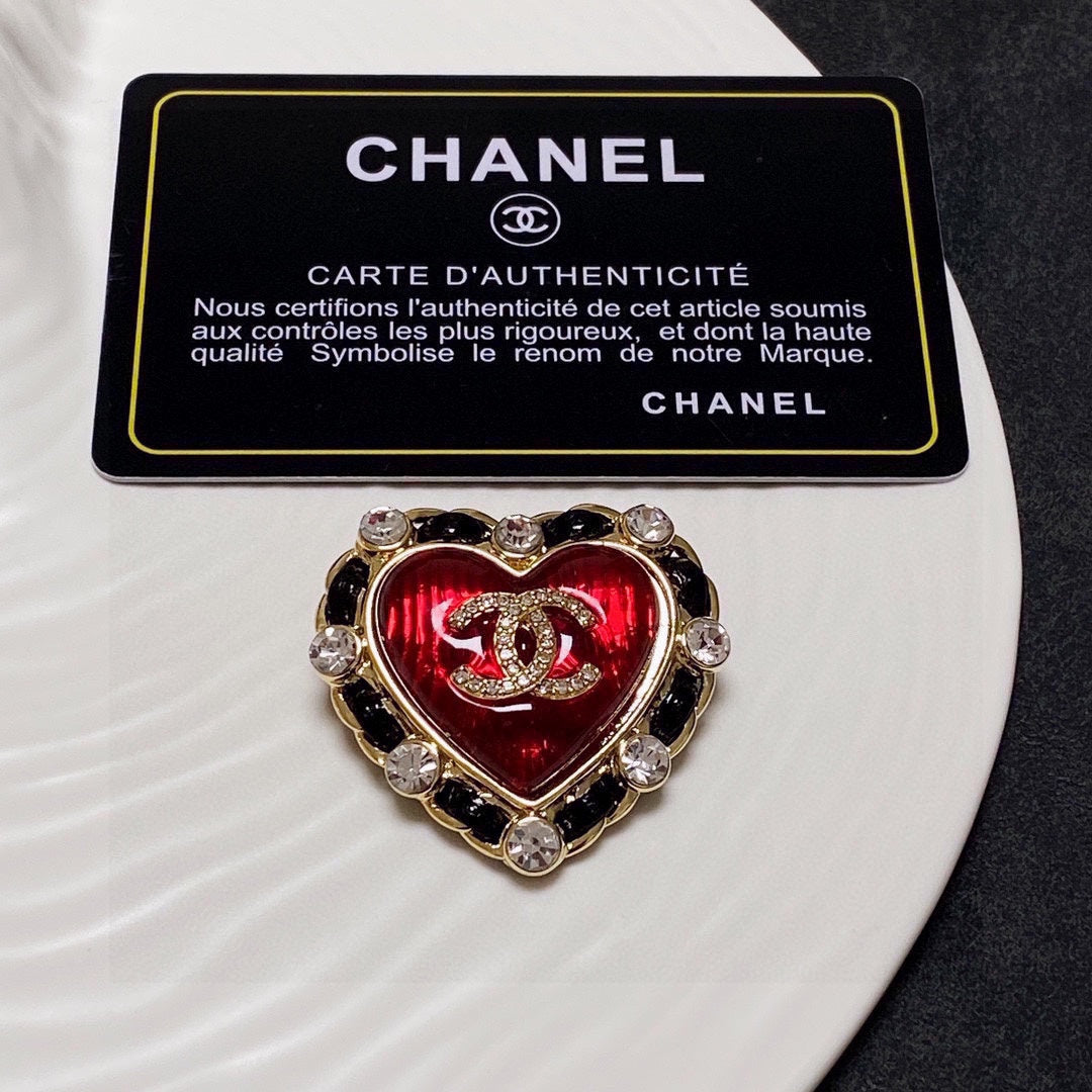 Chanel Red Crystal Heart Brooch