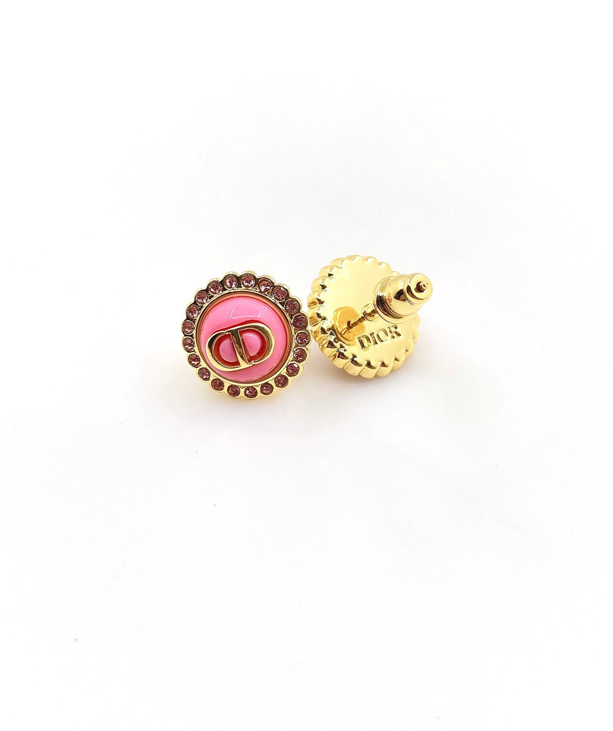 Chanel Pink Crystal Earrings - 2 cm Height - 18K Yellow Gold
