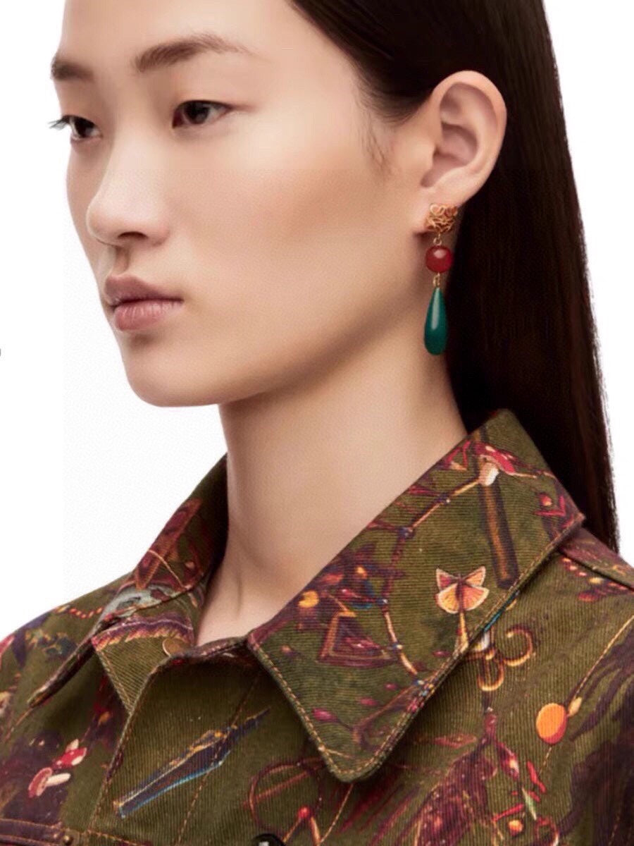 LOEWE Anagram Color Crystal Earrings - 18K Yellow Gold