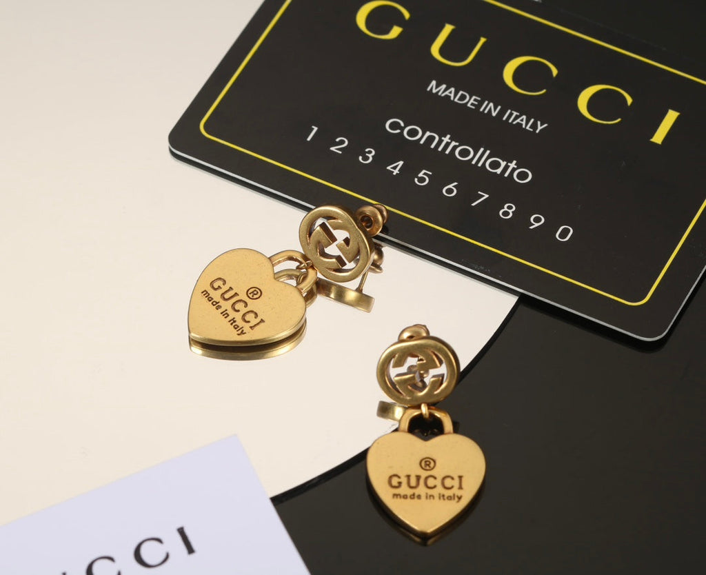 Gucci Double G Heart Pendant Earrings - 18K Yellow Gold