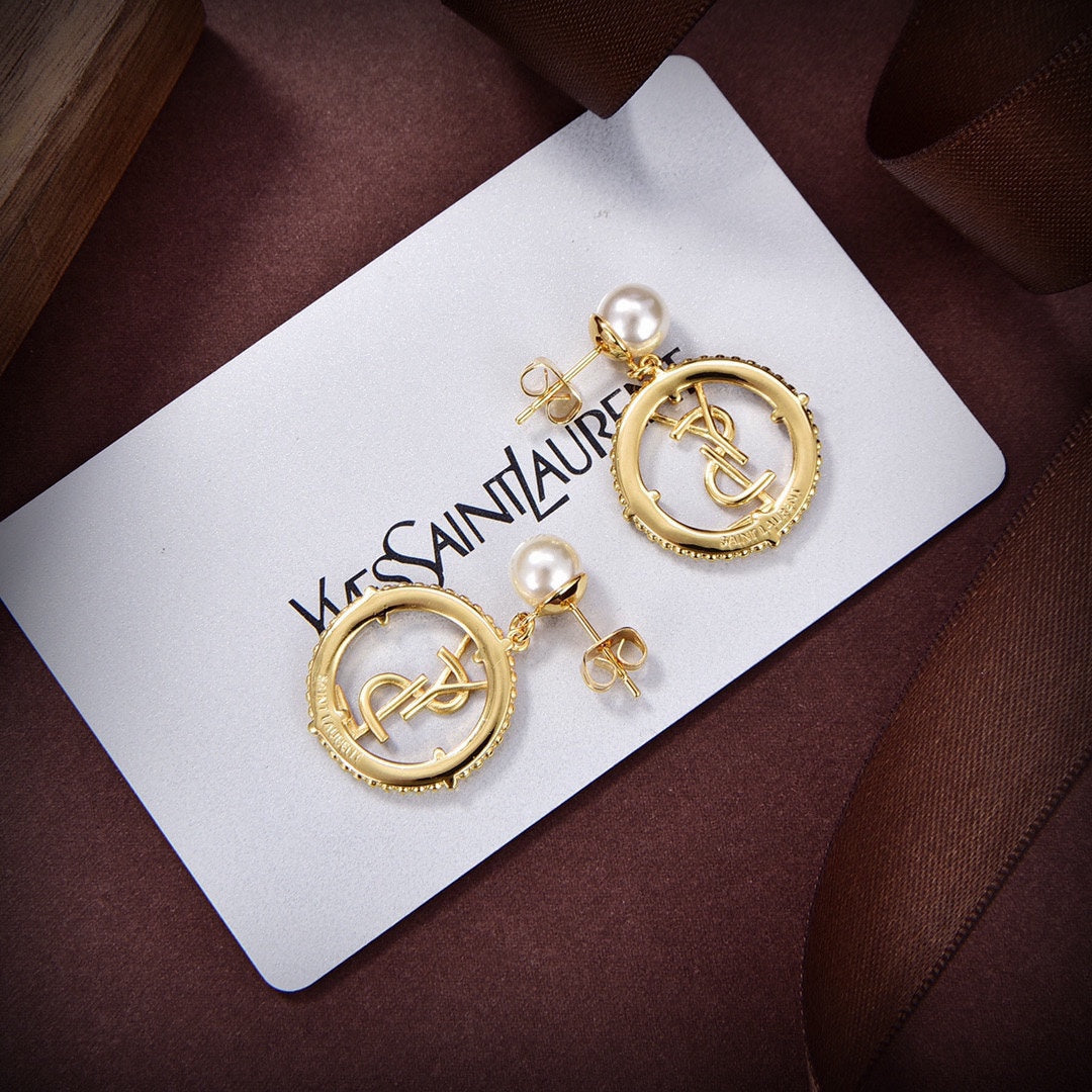 YSL Circle Diamond Earrings - 18K Yellow Gold
