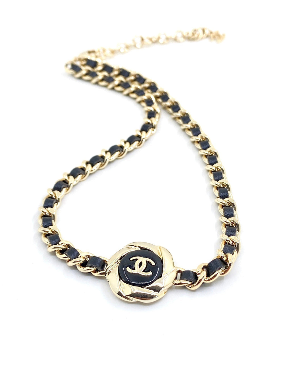 Chanel Rhinestone Leather Choker Necklace