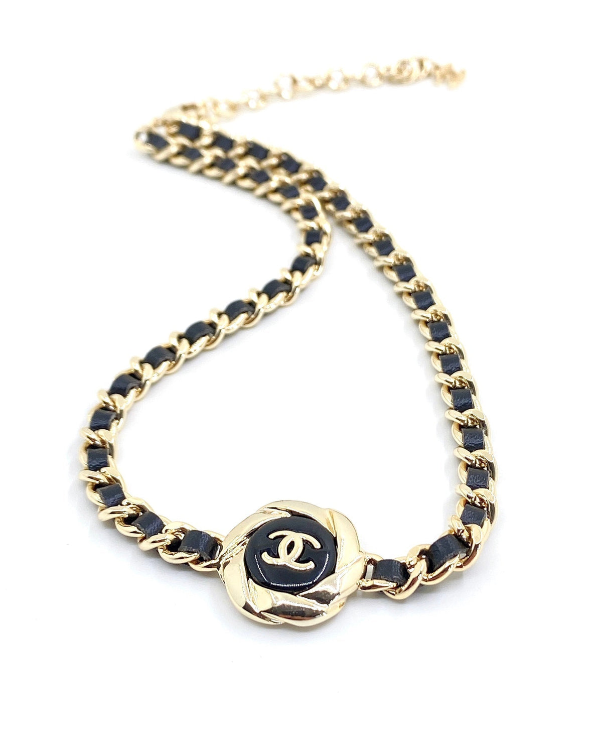 Chanel Rhinestone Leather Choker Necklace