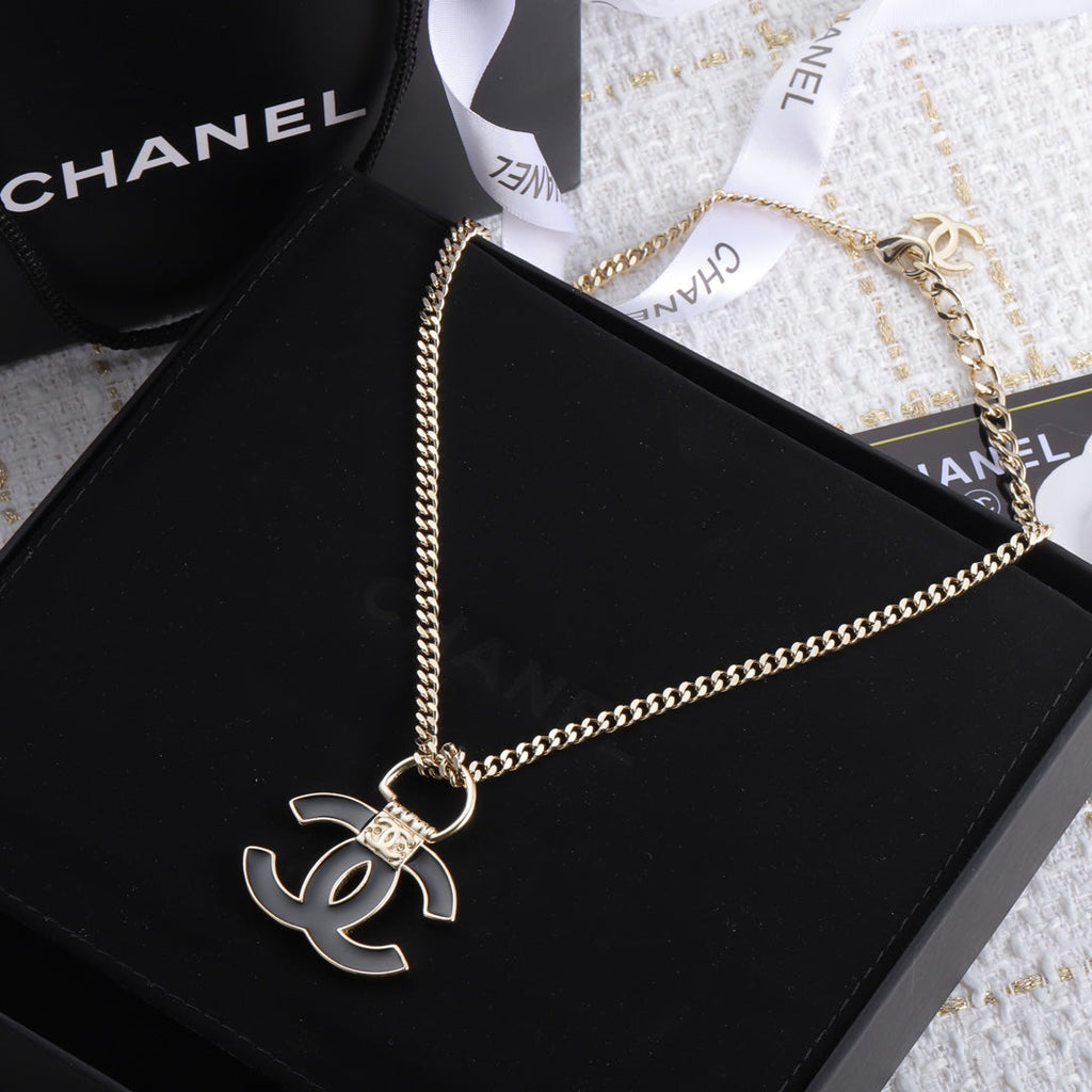 Chanel Black Resin Logo Necklace