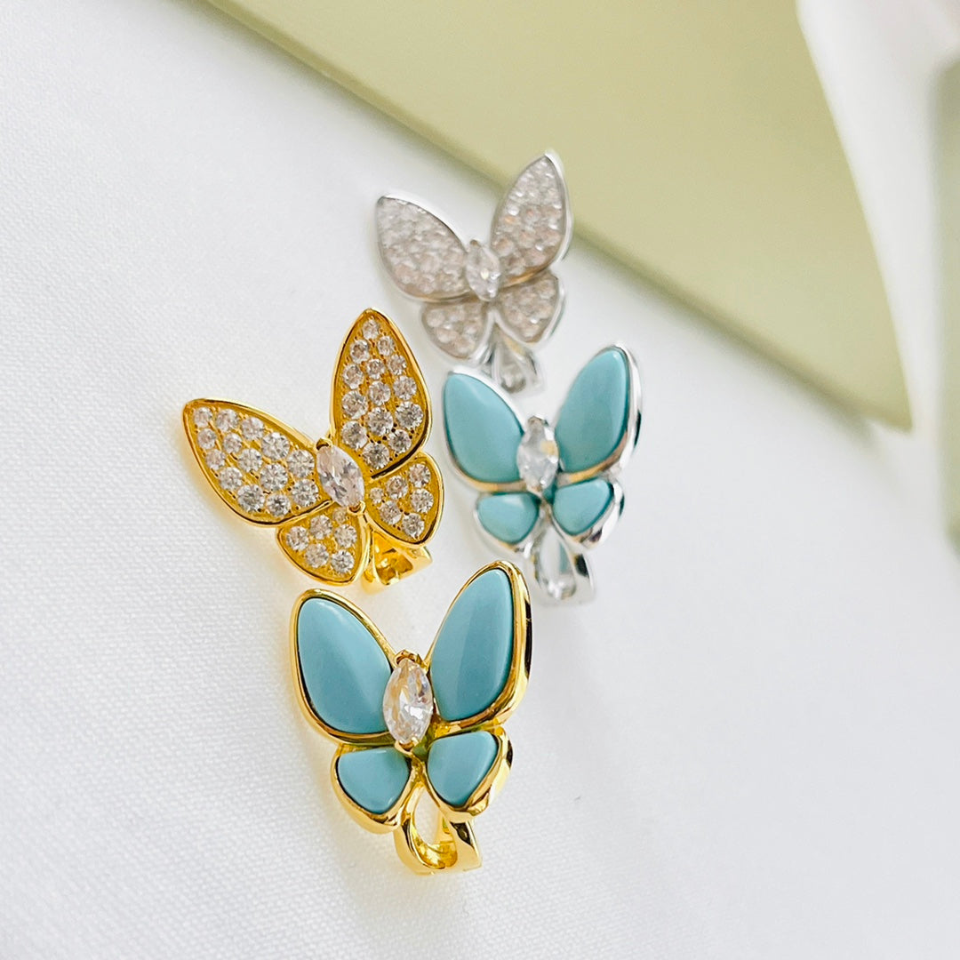 Two Butterfly Turquoise Earrings - 18K Gold