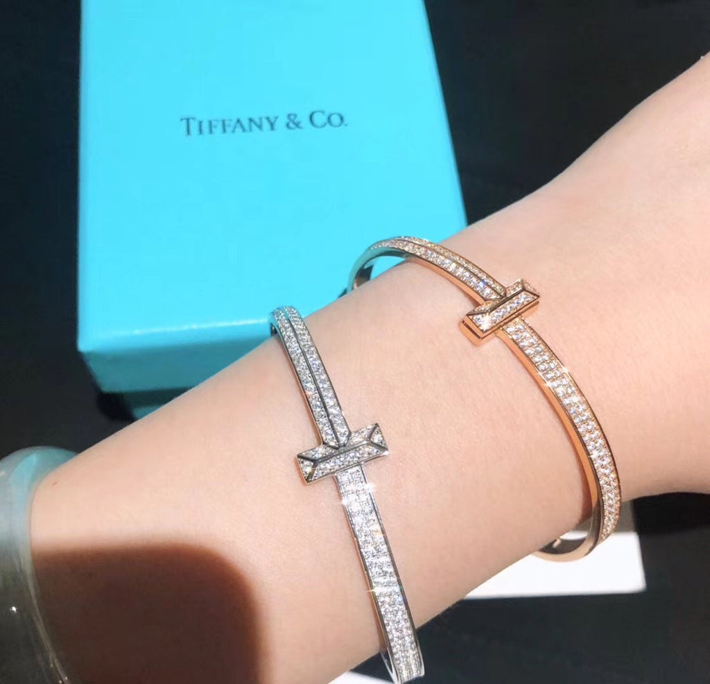 T1 Wide Moissanite Hinged Bangle Bracelet - 18K Gold