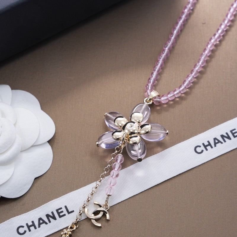Chanel Purple Crystal Flower Necklace