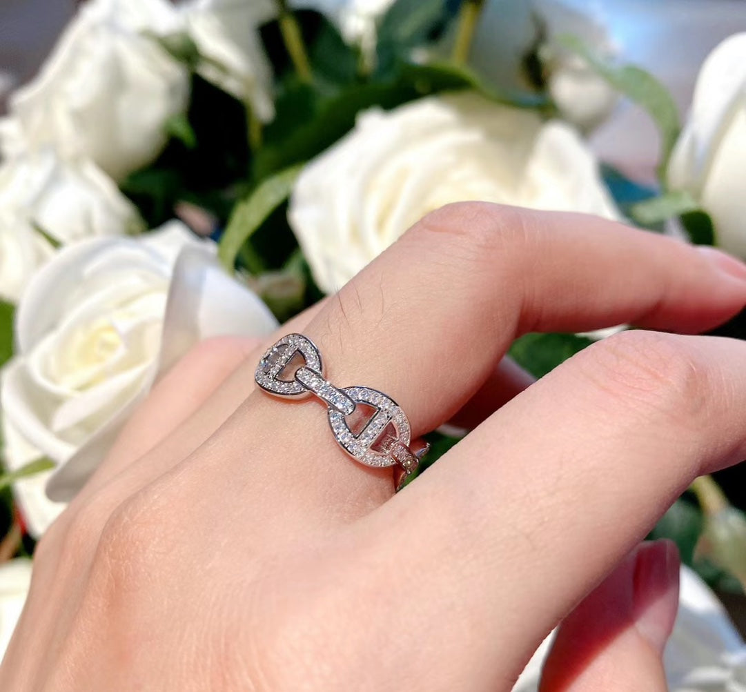 Hermes Chaine d'Ancre Enchainee Diamond Ring - 18K White Gold