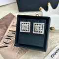 Chanel Diamond & Pearl Square Earrings - 18K White Gold