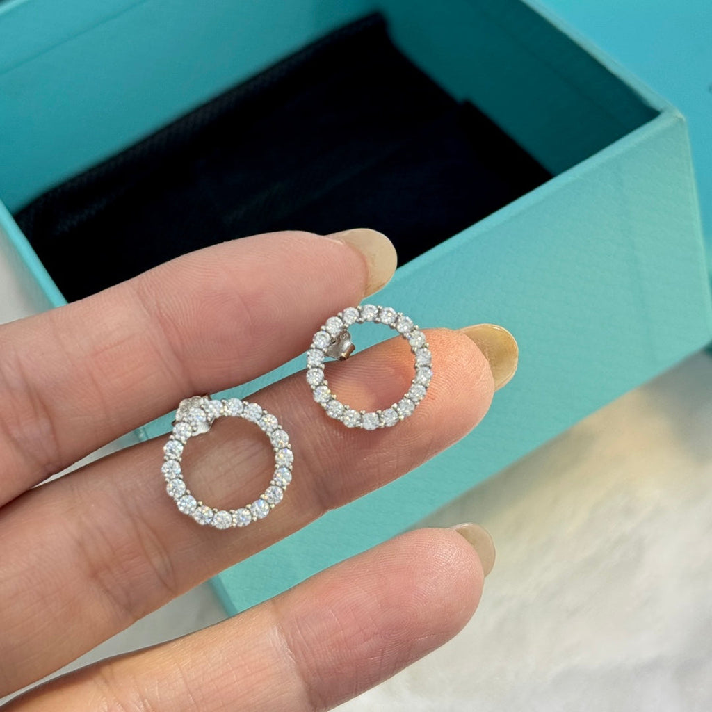 Tiffany Circle Diamond Earrings - 18K White Gold