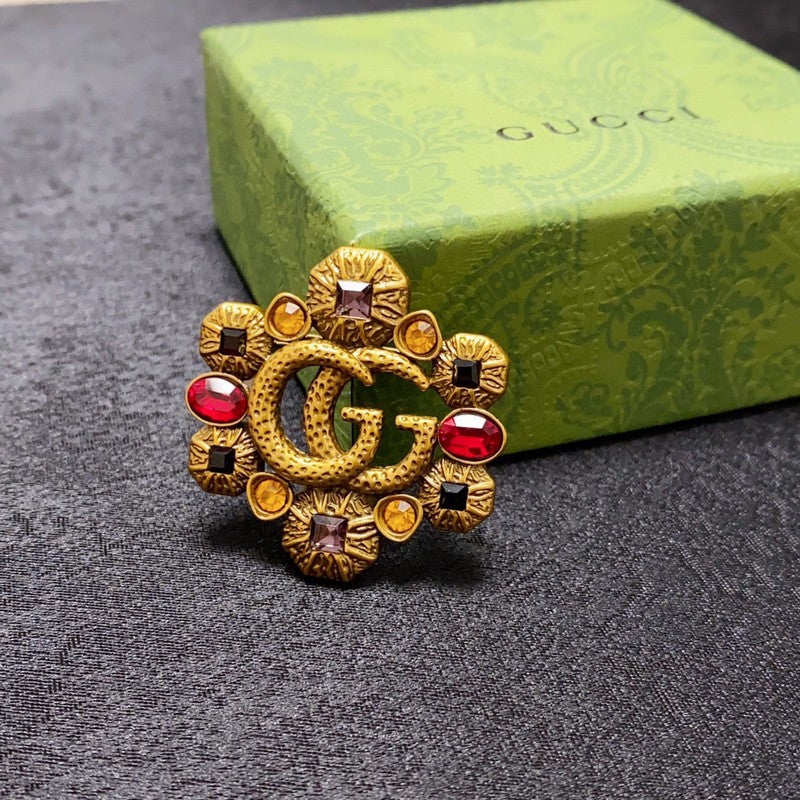 Gucci Double G Flower Crystal Brooch