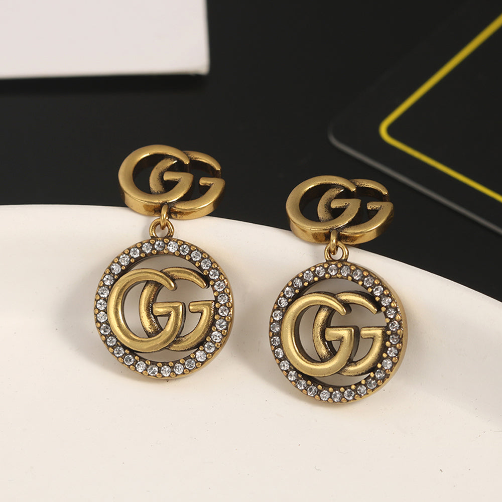 Gucci Double G Crystals Vintage Earrings - 18K Yellow Gold