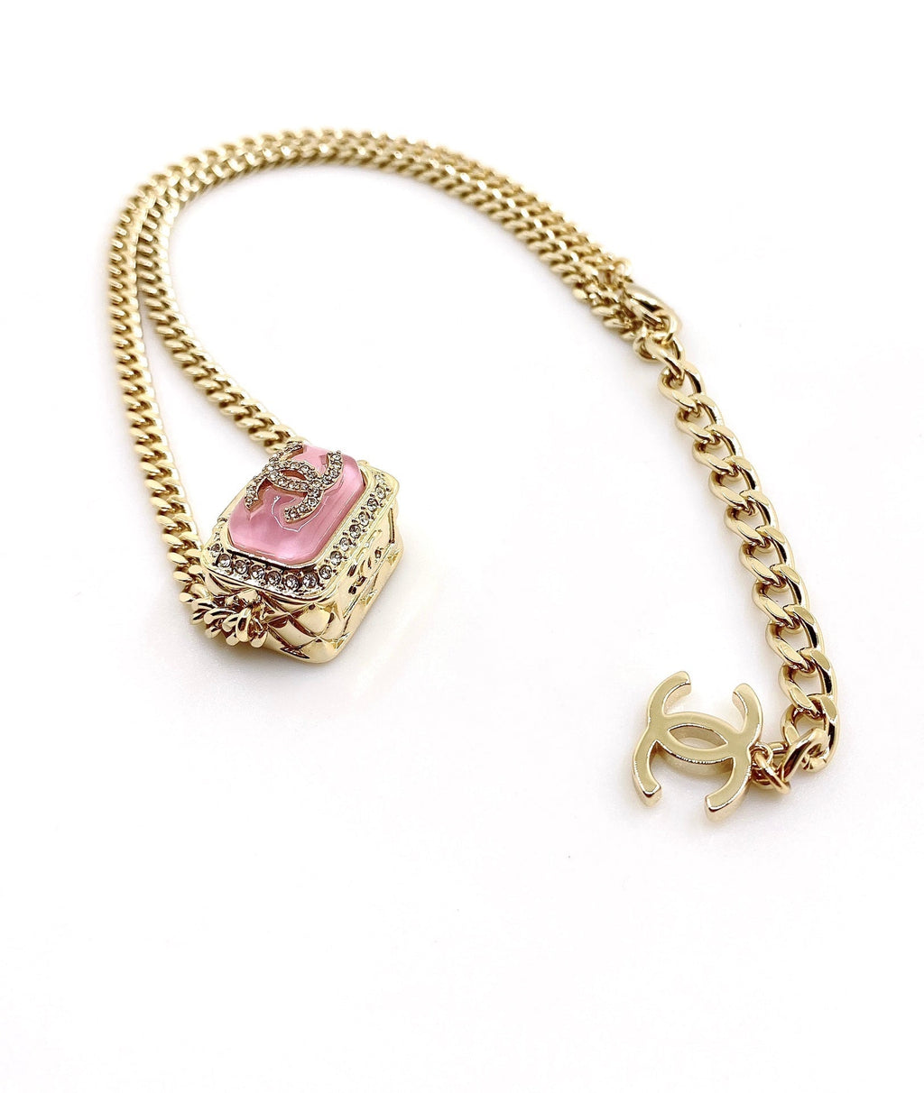 Chanel Pink Resin Chain Necklace