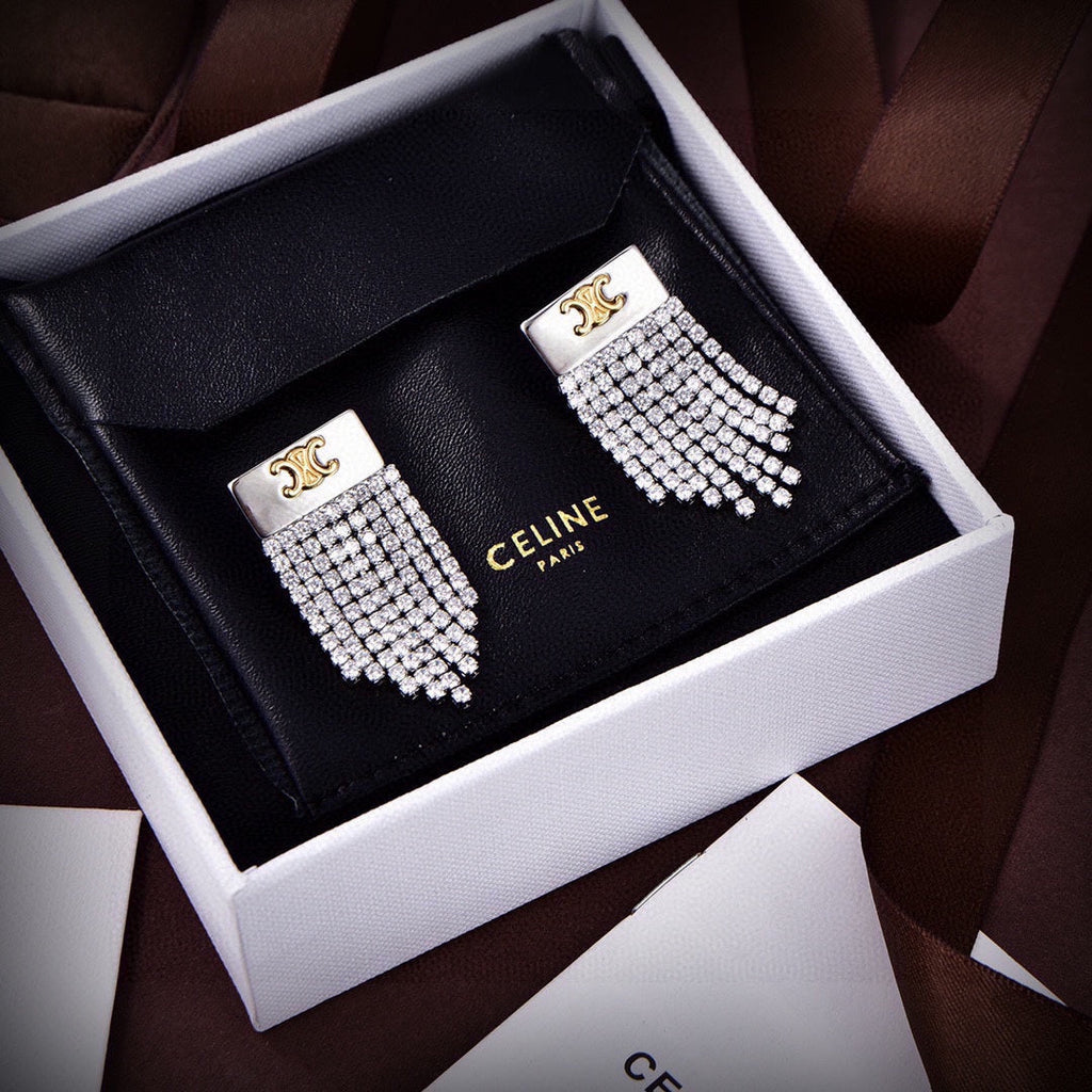 Celine Triomphe Diamonds Tassel Earrings - 18K Yellow Gold