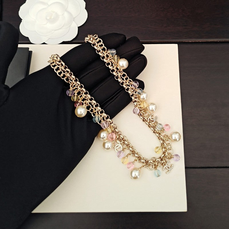 Chanel Pink Crystal Chain Links Necklace