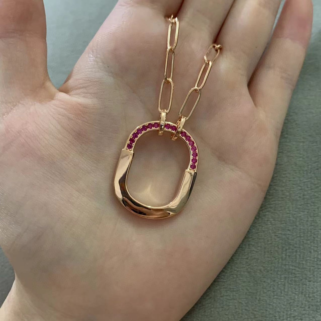 Tiffany Lock Pink Pave Moissanite Necklace