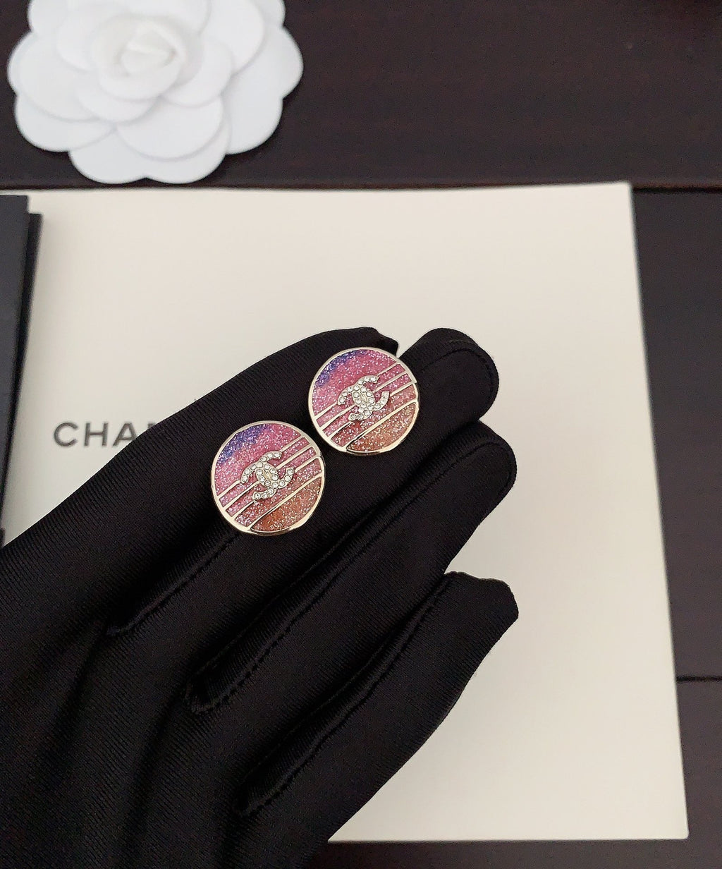 Chanel Pink Crystal Earrings - 18K Yellow Gold