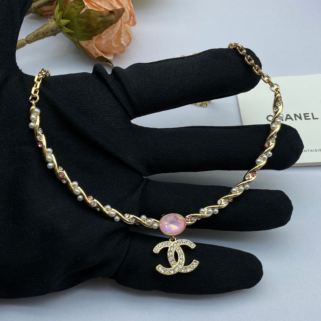 Chanel Pink Crystal Necklace
