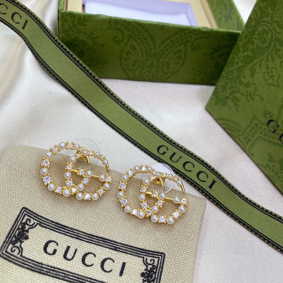Gucci Double G Pearl Earrings - 18K Yellow Gold