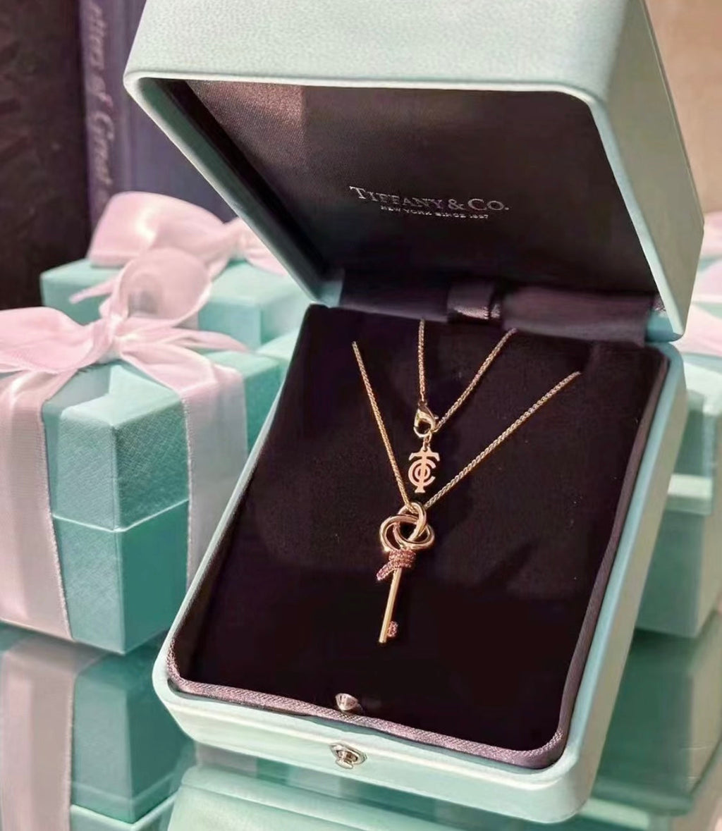 Tiffany Keys Woven Pink Diamonds Medium Necklace