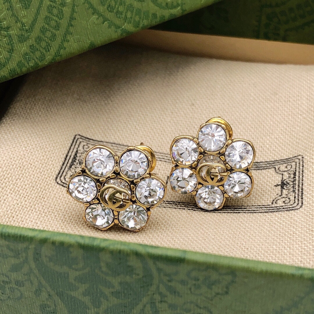 Gucci Double G Crystal Earrings - 18K Yellow Gold