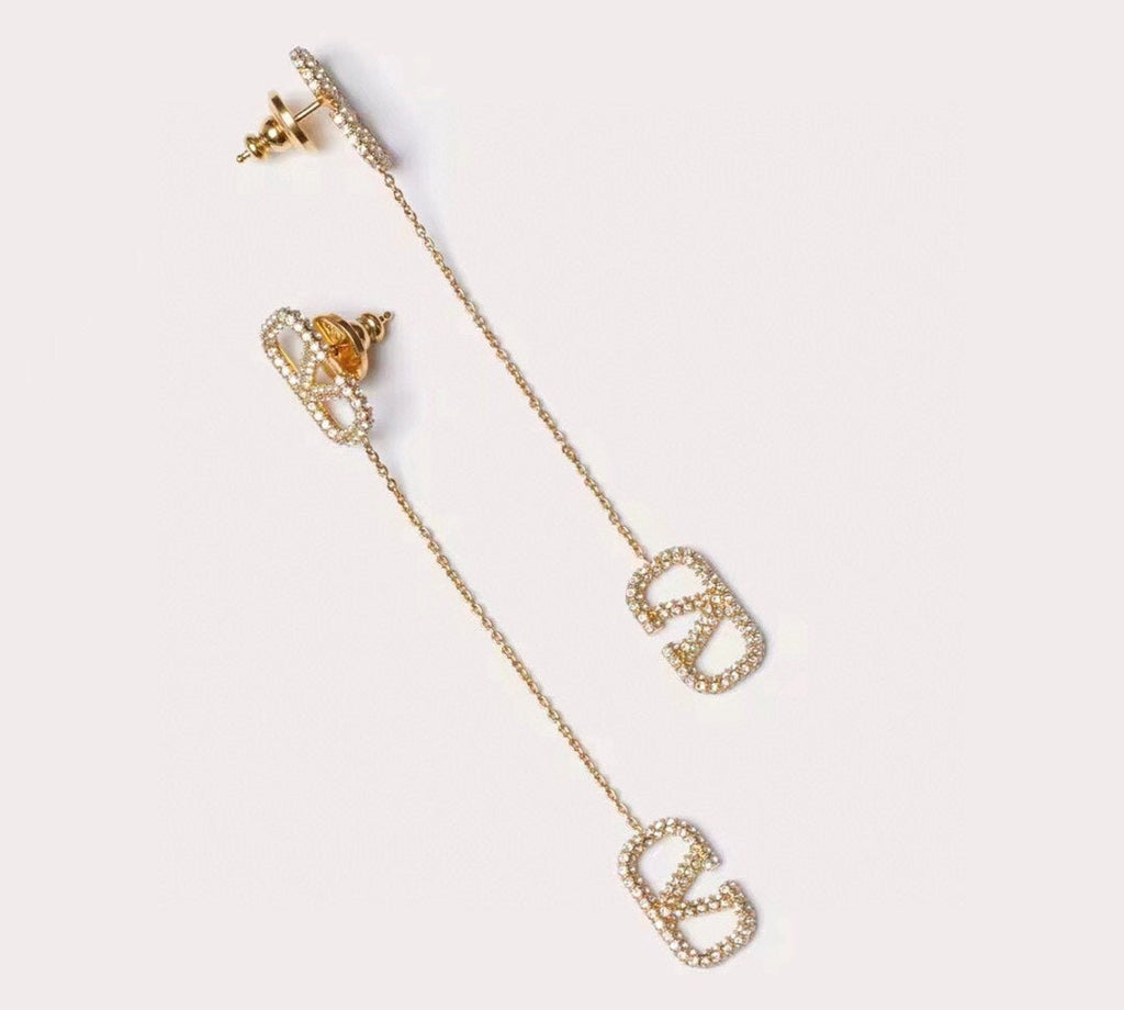 Valentino Crystal Valentino Signature Earrings - 18K Yellow Gold